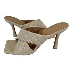 Wild Diva Lounge Cream Quilted Square Toe Criss Cross Stiletto Mule Heels Size 8